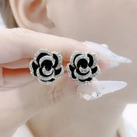 Diamond Cut Black Rose Earrings-103