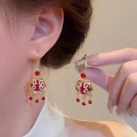 Red Stone Zircon Earrings-106