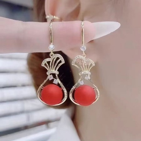 Red Pearl Drop Earrings-114