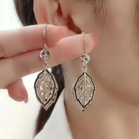 Zircon Crystal Leaf Earrings-131