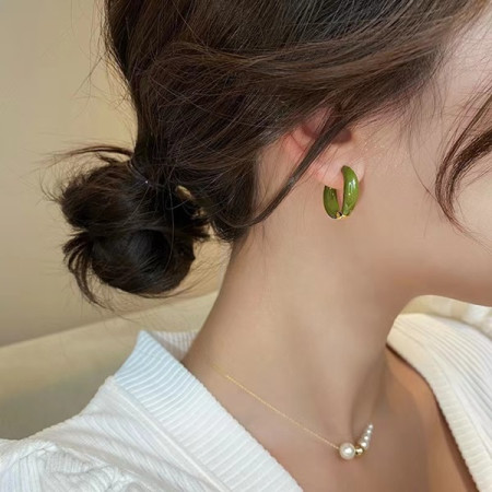 Green Enamel Mini Hoop Earrings -143