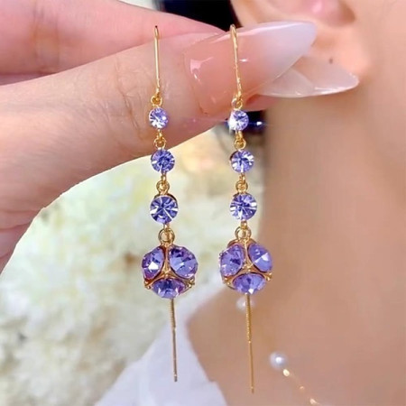 Lavender Crystal Bead Drop Earrings -150