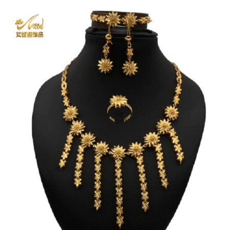 Dubai 24K Gold Plated 4Pcs Necklace Set-313